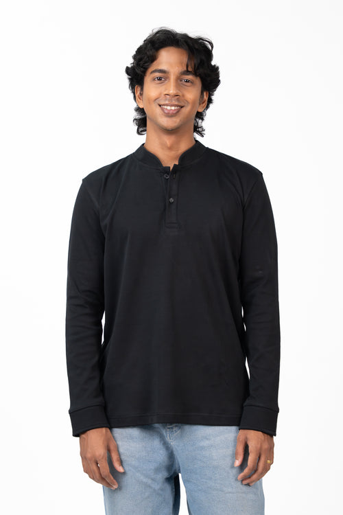 Henley Long Sleeve - Raven Black