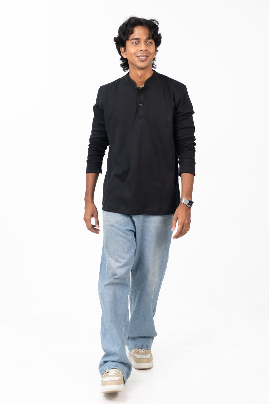 Henley Long Sleeve - Raven Black