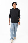 Henley Long Sleeve - Raven Black