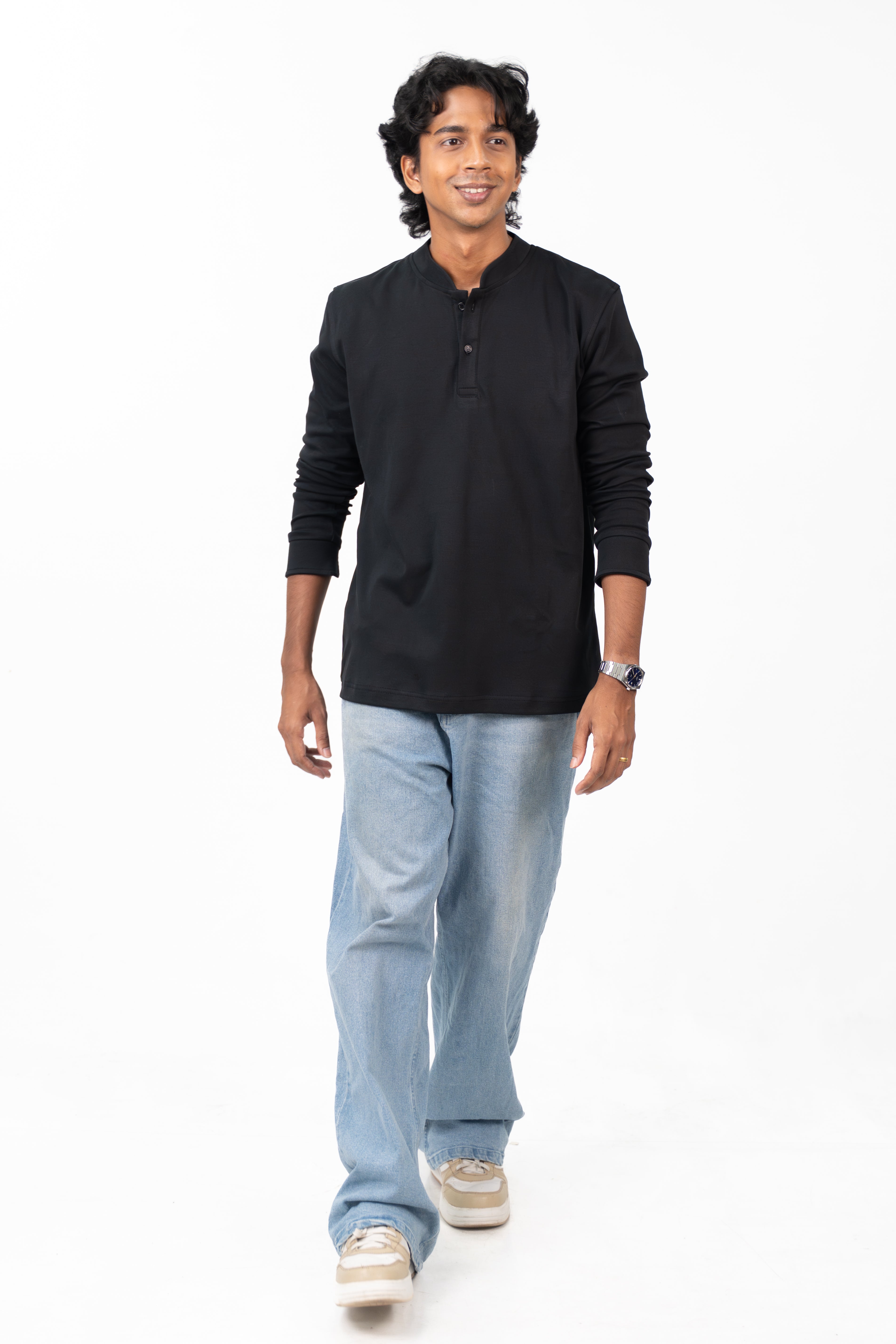 Henley Long Sleeve - Raven Black