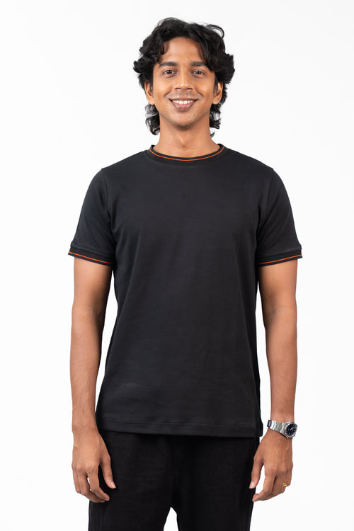 Crew Neck (with accented collar) - Raven Black