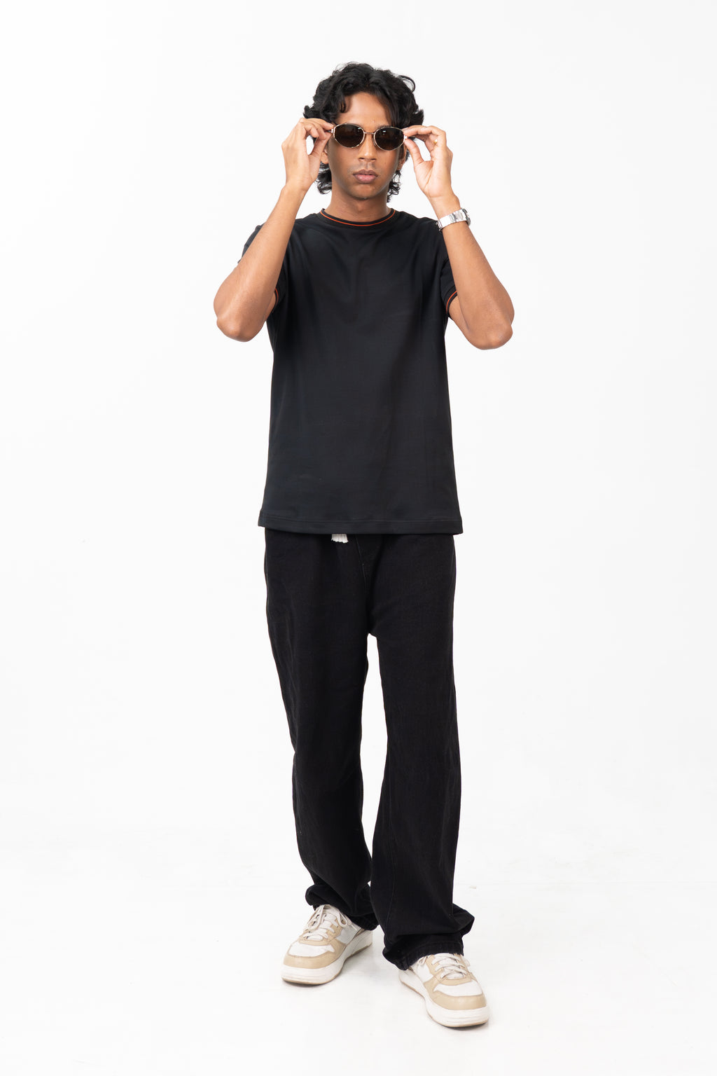 Crew Neck (with accented collar) - Raven Black
