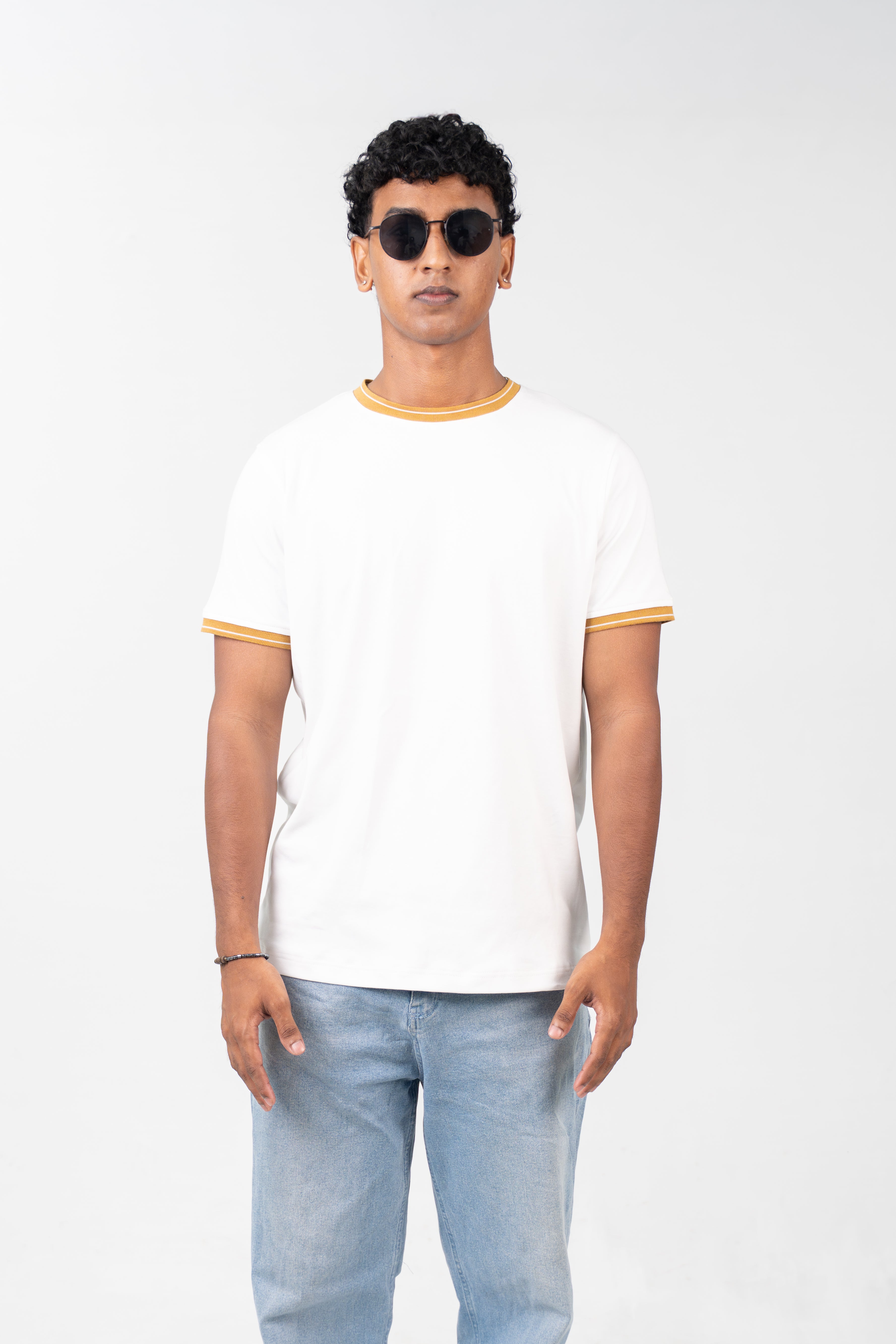 Crew Neck (with accented collar) - Pure White