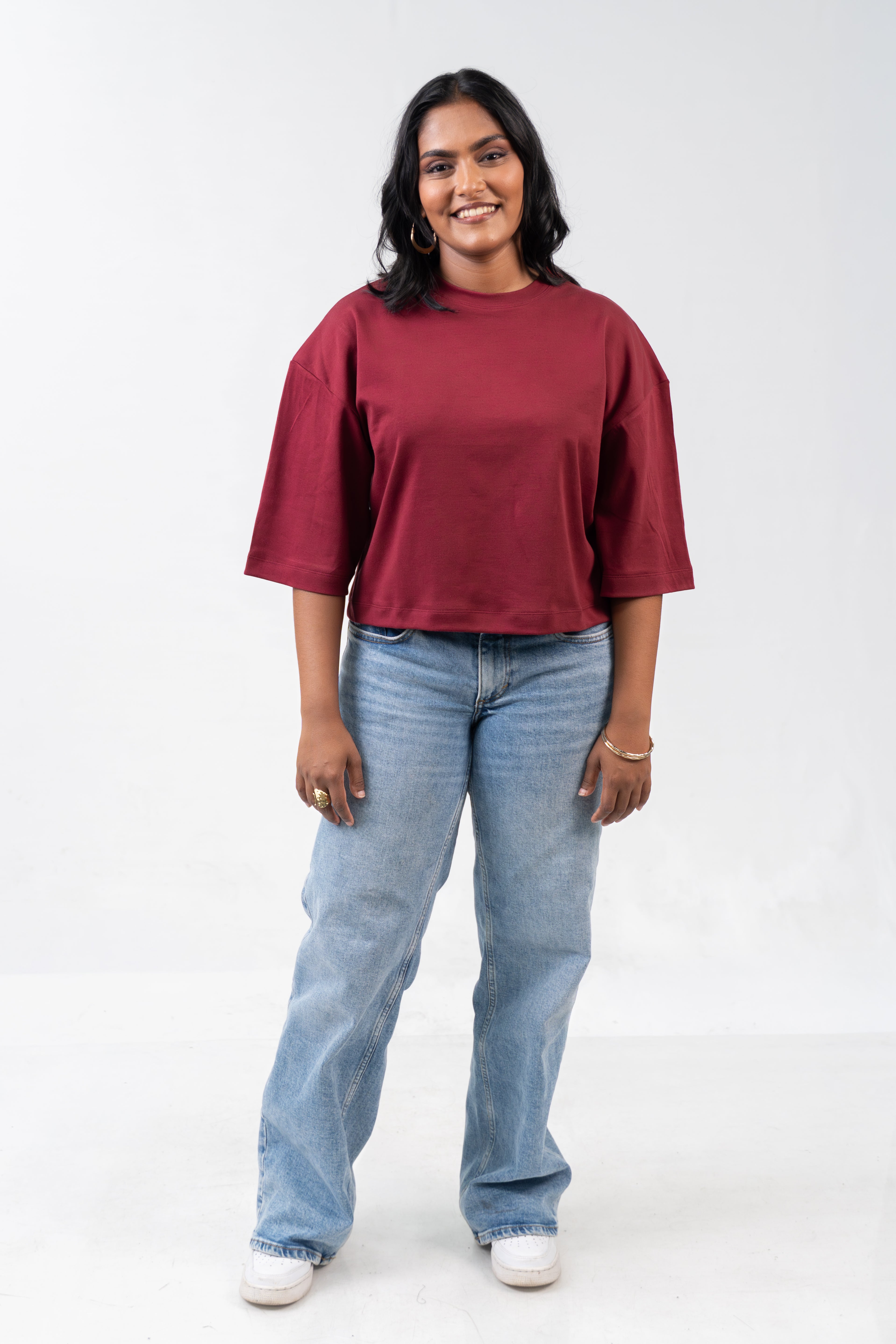 Oversized Crop - Burnt Maroon