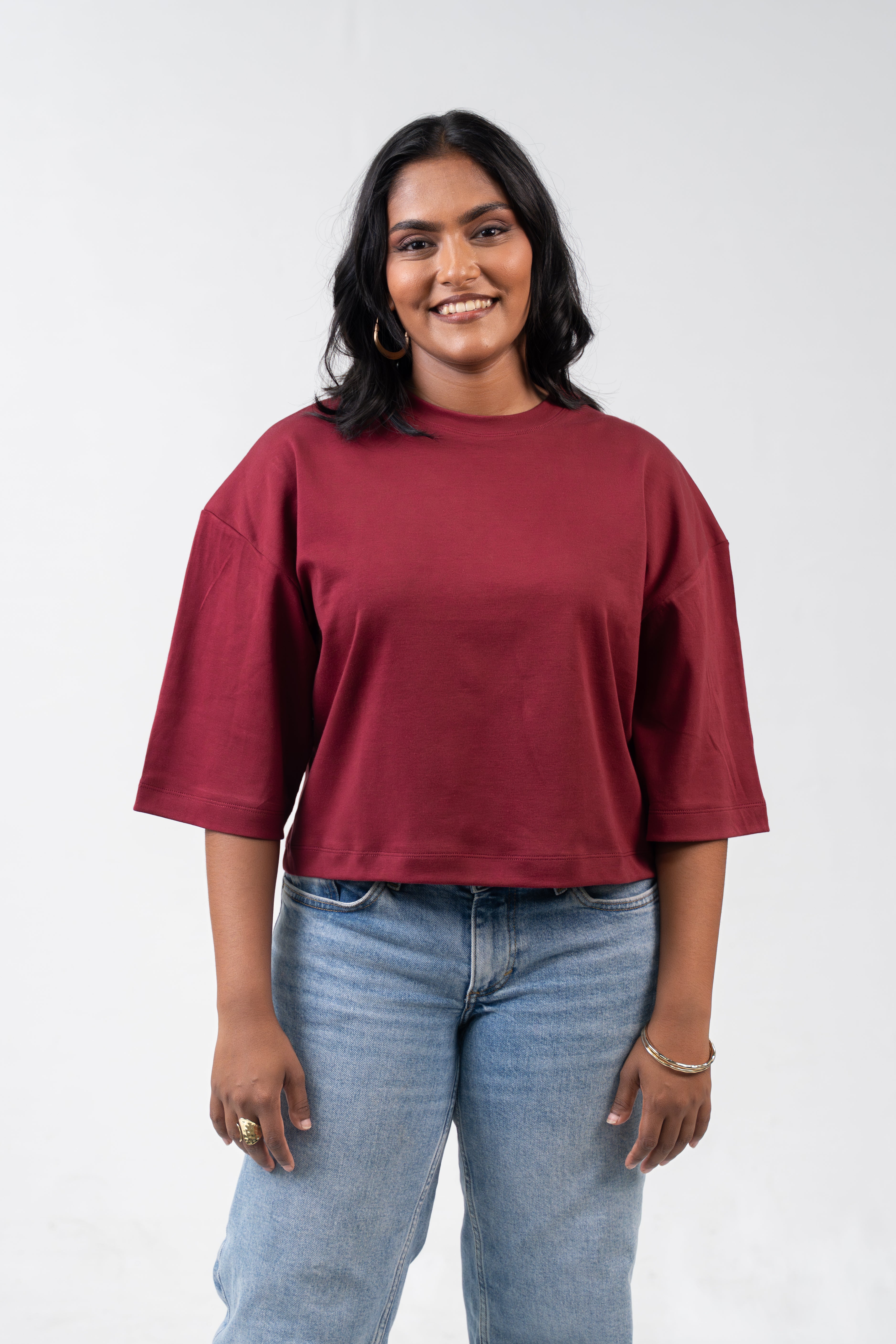 Oversized Crop - Burnt Maroon